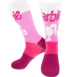 NWT Barbie Mattel Crew Socks (Lot of 2) | Barbiecore Pink & Black | Size 9–13